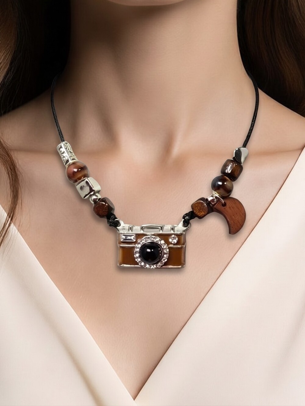Vintage Camera Necklace Photographer Gift Boho Adjustable Cord Creative Pendant